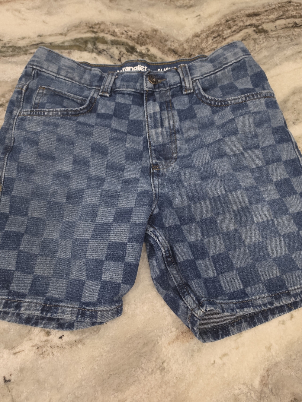 Boy's Wrangler Blue Checkerboard Denim Shorts
